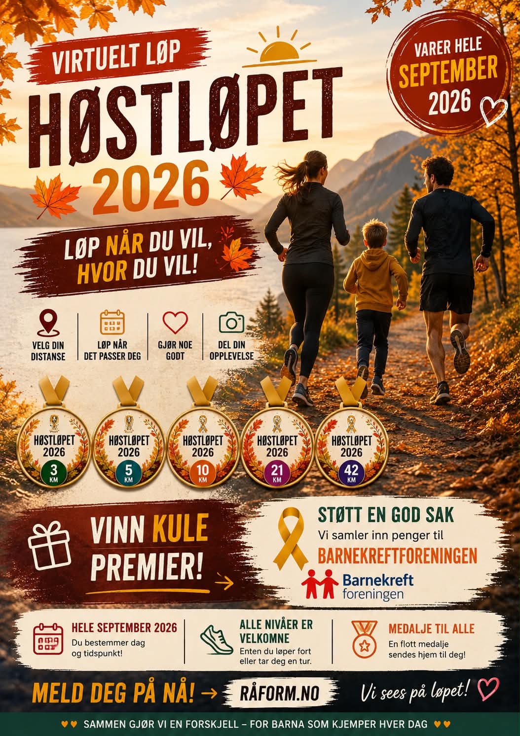 🍂 VIRTUELT HØSTLØP 2026 – VI LØPER FOR BARNEKREFTFORENINGEN 💛 - RåForm